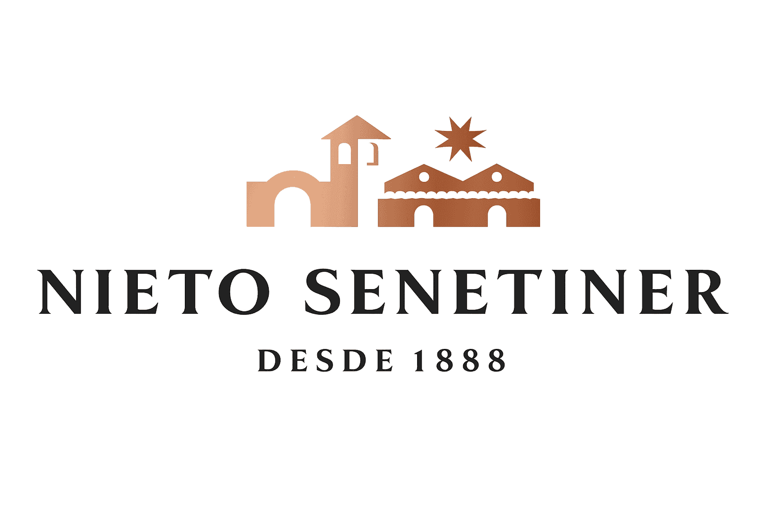 Nieto Senetiner logo with architectural elements and the year 1888.