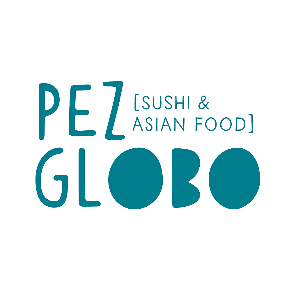Logo of Pez Globo Sushi and Asian Food in teal letters on a white background.
