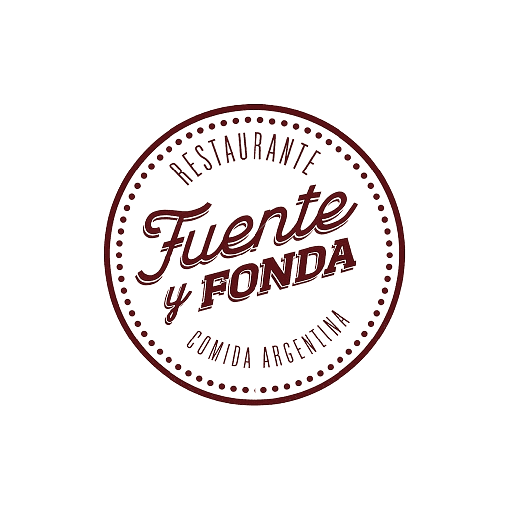 Logo with circular text 'Restaurante Fuente y Fonda Comida Argentina' in decorative font.