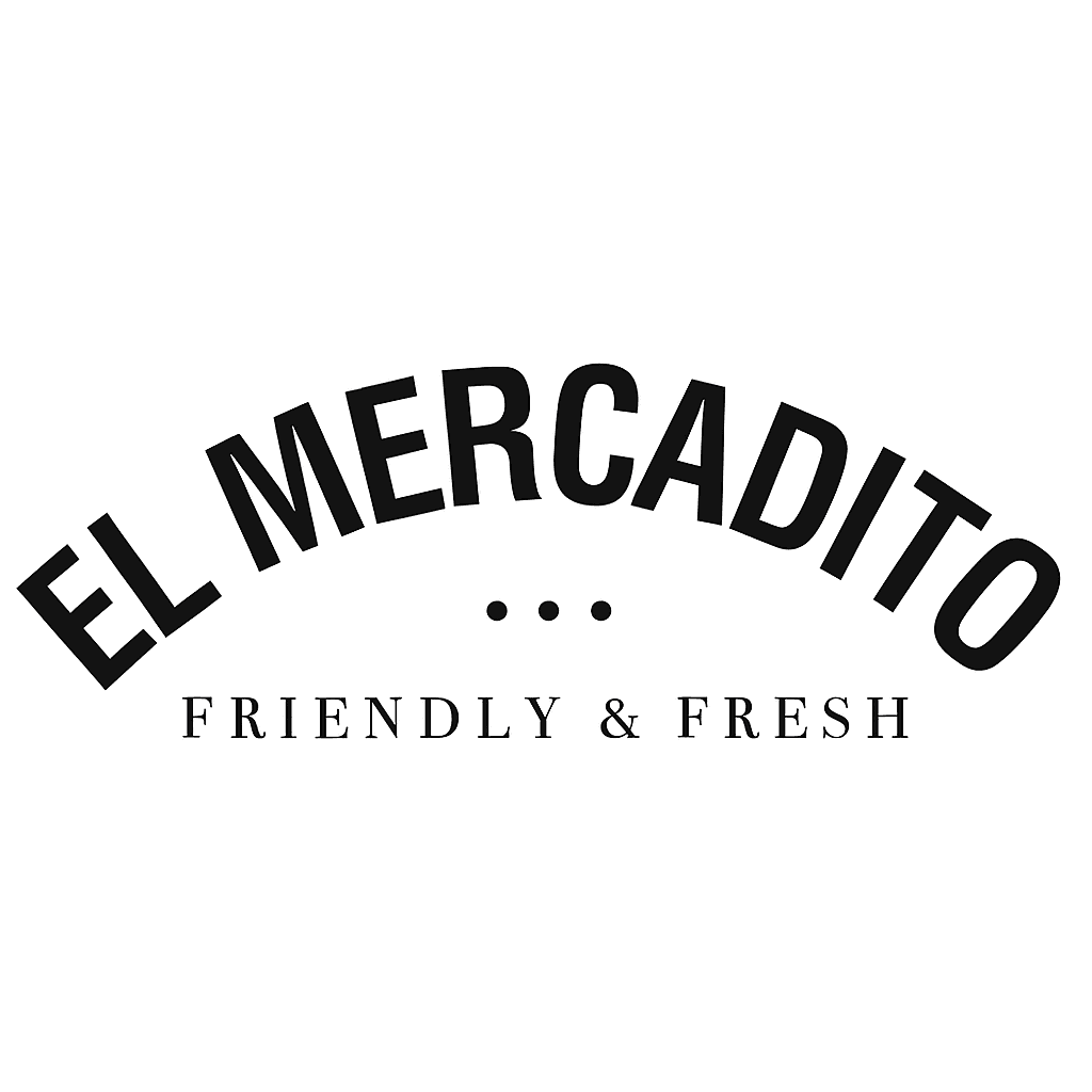 Logo with text 'El Mercadito – Friendly & Fresh' in a curved design.