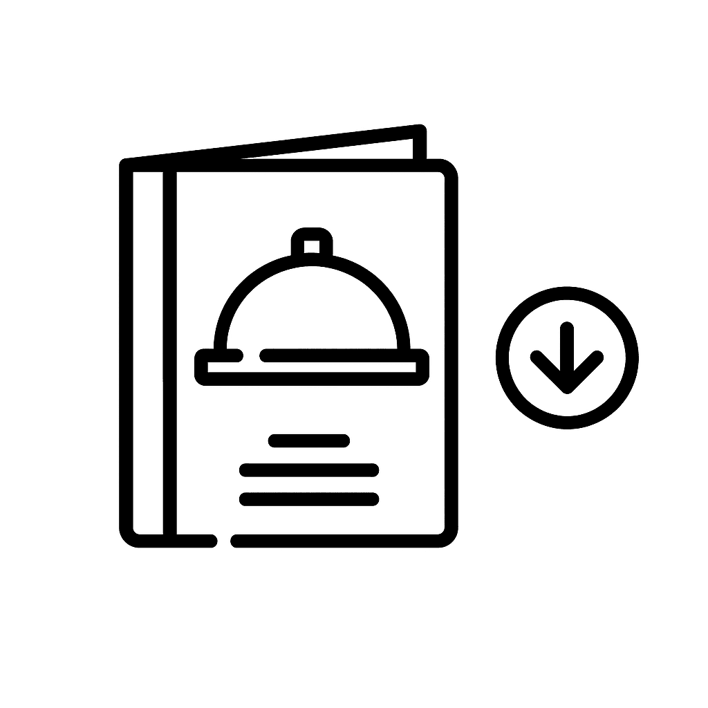 Icon of a menu with a cloche and a downward arrow, suggesting download.