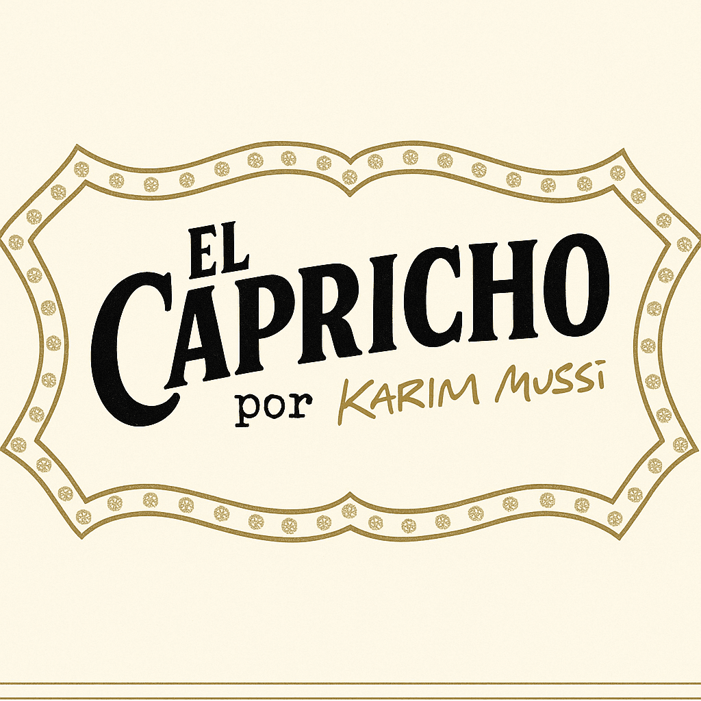 El Capricho por Karim Mussi logo with ornate gold border on a cream background.